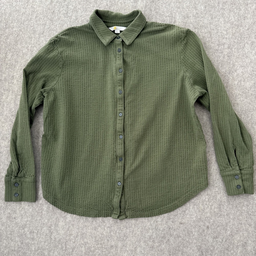 Boden Textured Button Up Top Green Long Sleeve Womens 10